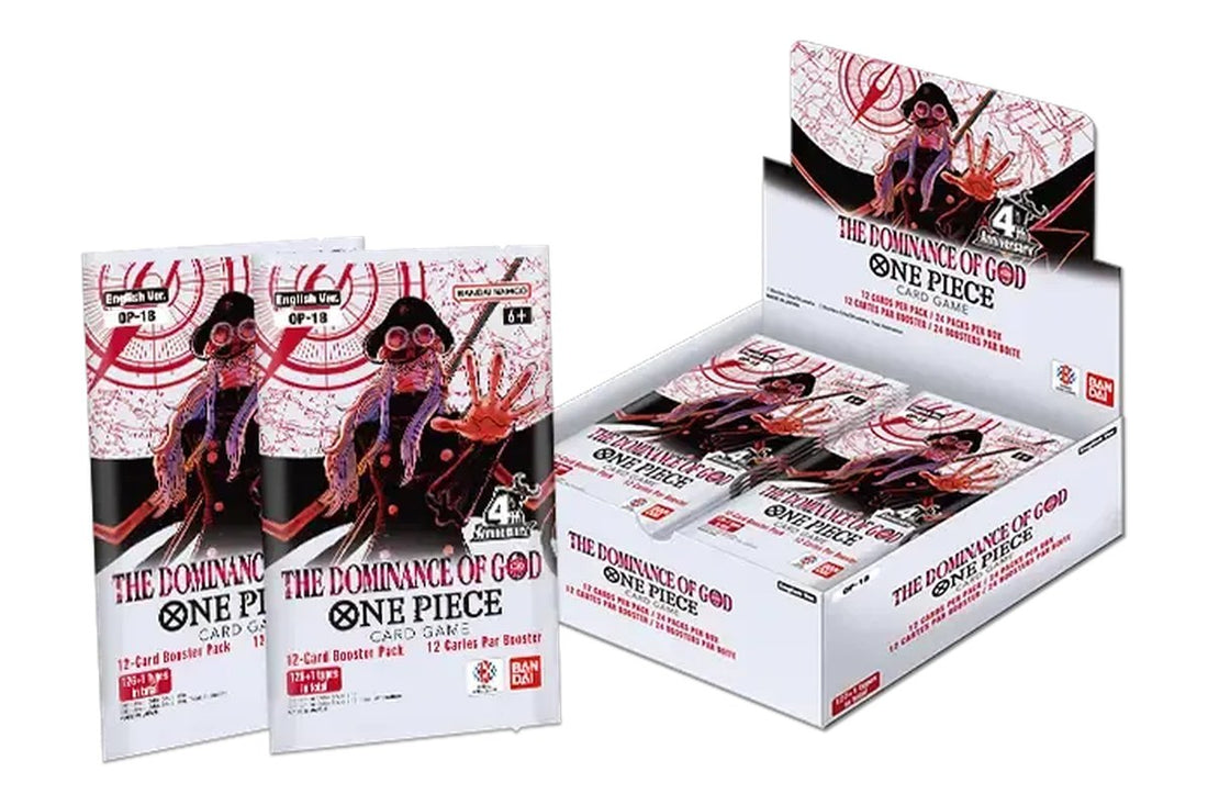 Sobres y display en inglés de One Piece OP-18 The Dominance of God, el set de One Piece Card Game del 20 de noviembre de 2026