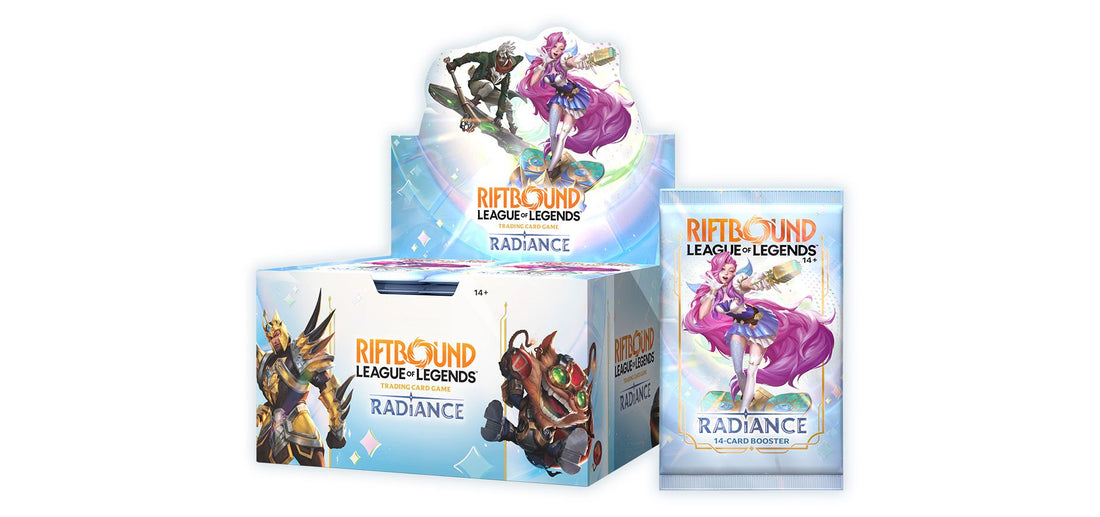 Display de sobres y booster de 14 cartas de Riftbound Radiance, el set de League of Legends TCG del 23 de octubre de 2026