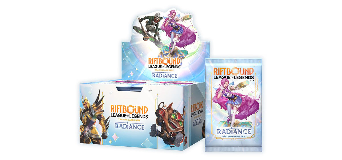 Display de sobres y booster de 14 cartas de Riftbound Radiance, el set de League of Legends TCG del 23 de octubre de 2026