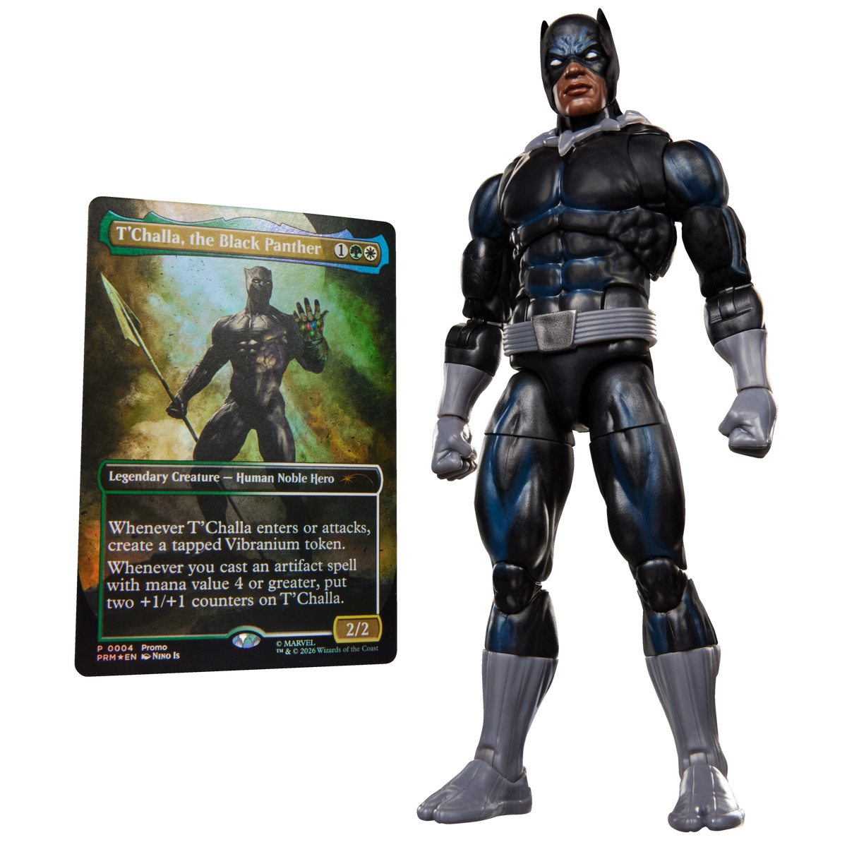 Figura Black Panther Marvel Legends con la carta de Magic T'Challa, the Black Panther