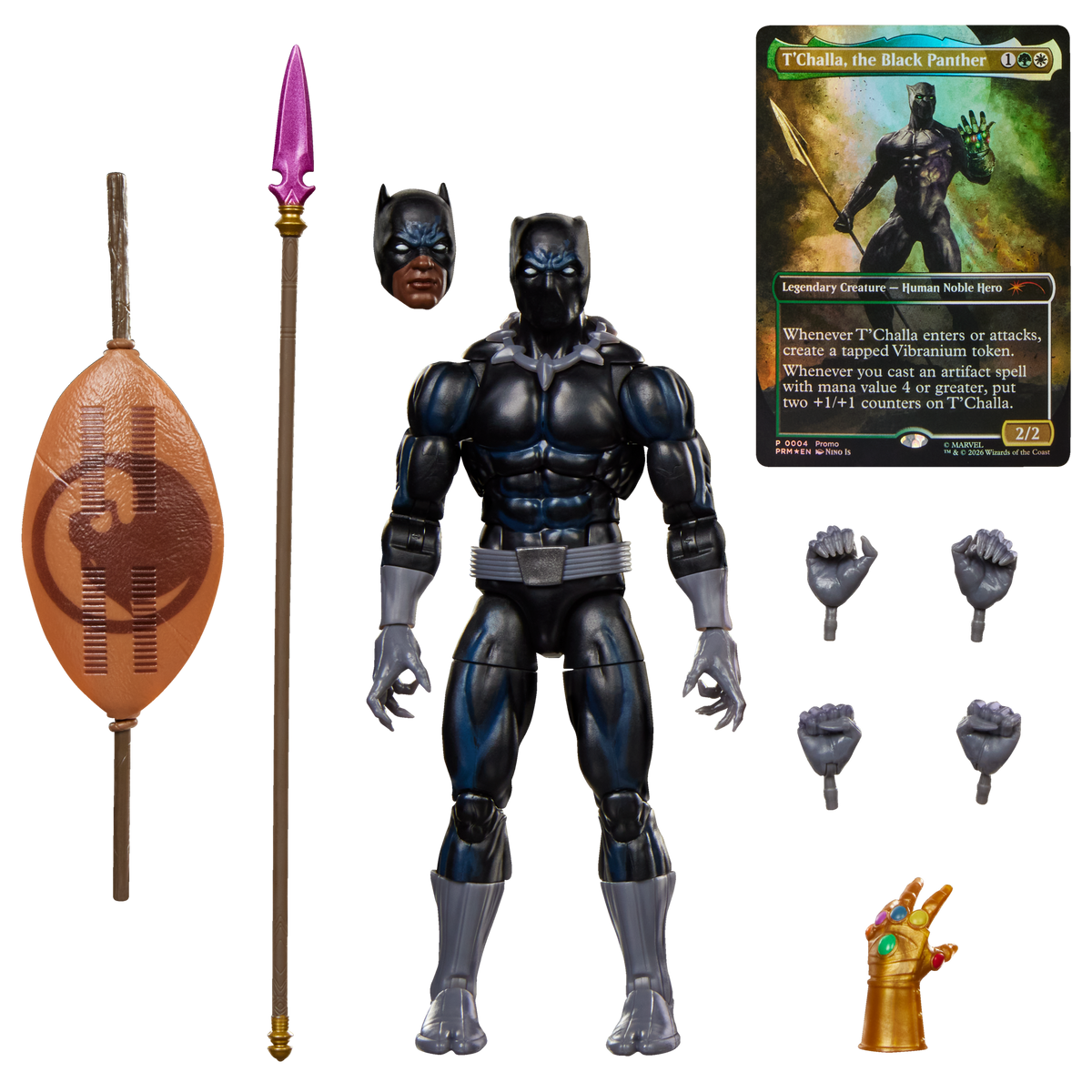Figura Black Panther Marvel Legends con sus accesorios y la caja