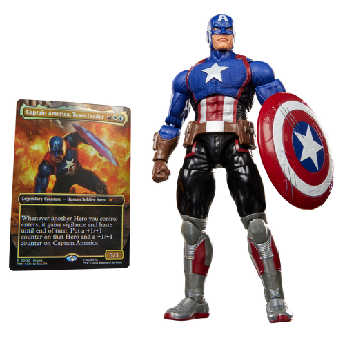 Figura Capitán América Avengers: Twilight Marvel Legends con la carta de Magic Captain America, Team Leader