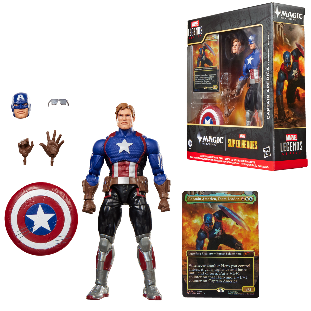 Figura Capitán América Marvel Legends con sus accesorios, la carta y la caja
