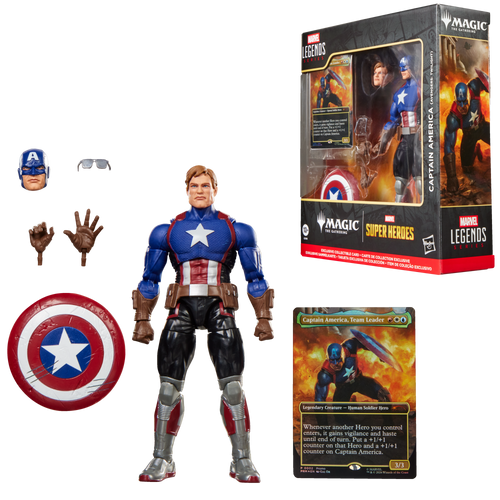 Figura Capitán América Marvel Legends con sus accesorios, la carta y la caja