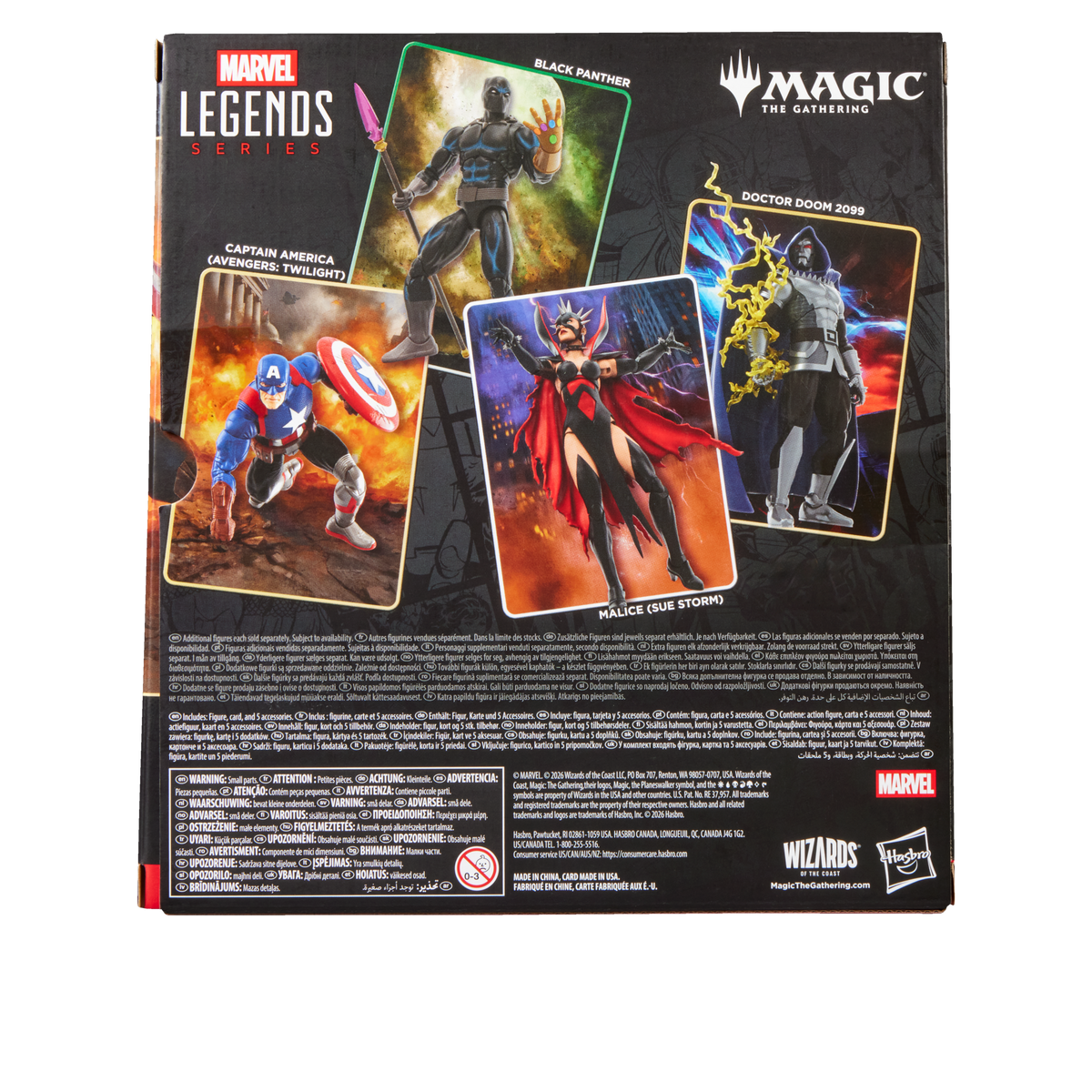 Parte trasera de la caja Marvel Legends x Magic: The Gathering