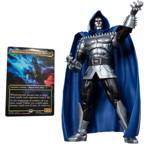 Figura Doctor Doom 2099 Marvel Legends con la carta de Magic Doctor Doom, King of Latveria