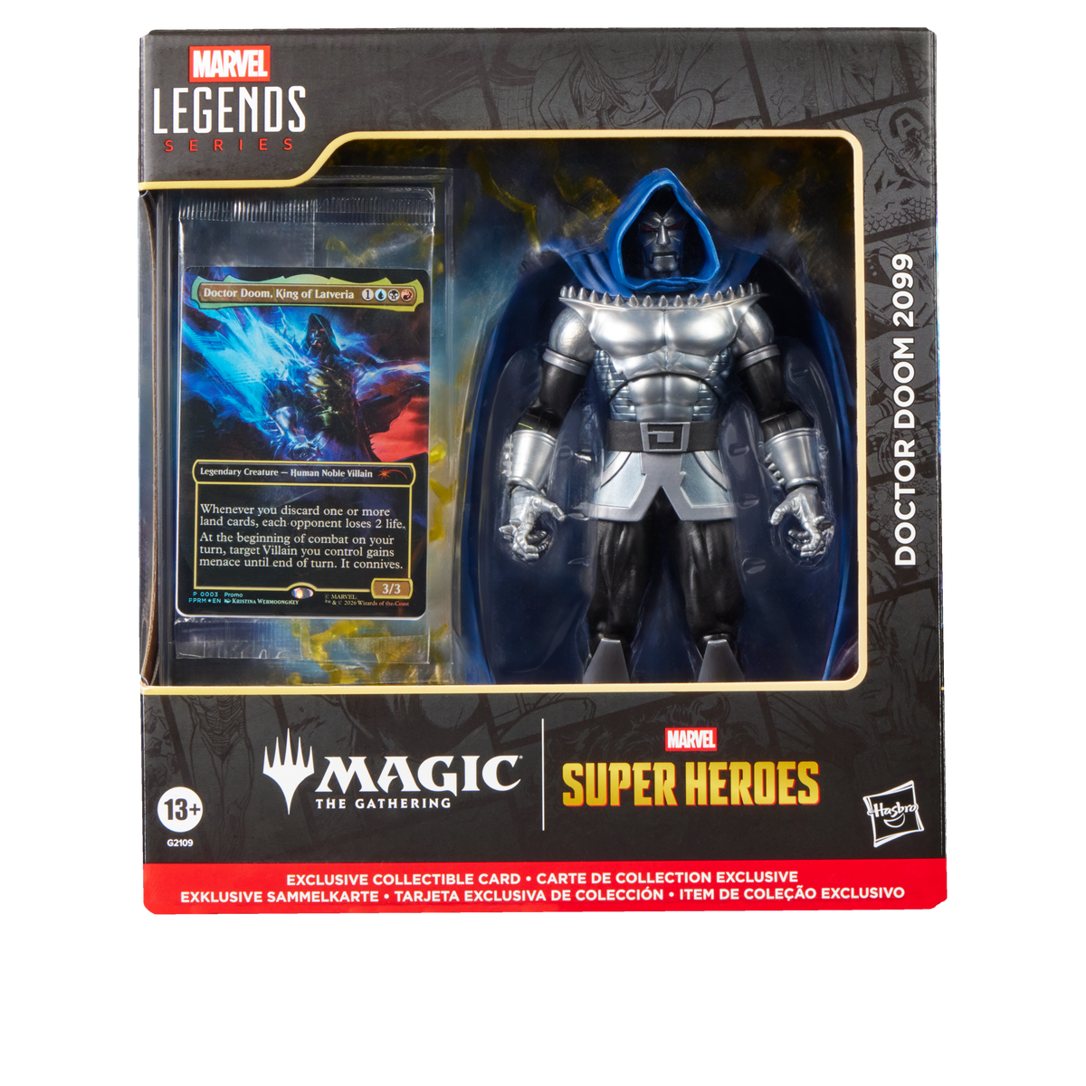 Caja de la figura Doctor Doom 2099 Marvel Legends x Magic: The Gathering
