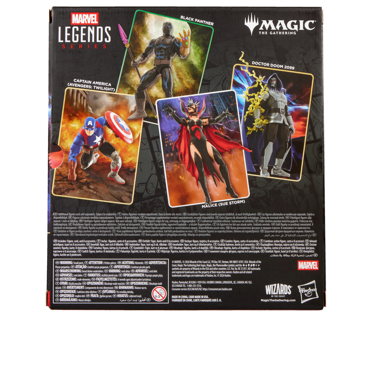 Parte trasera de la caja Marvel Legends x Magic: The Gathering