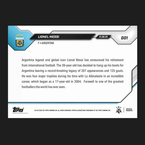 Lionel Messi #1 Topps NOW AFA 2026 The End of an Era, reverso