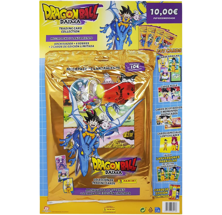 Megapack de Lanzamiento Dragon Ball Daima Panini: archivador, 4 sobres y 2 cards de edición limitada