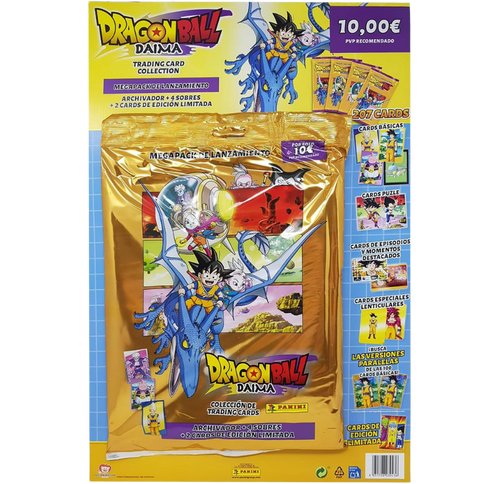 Megapack de Lanzamiento Dragon Ball Daima Panini: archivador, 4 sobres y 2 cards de edición limitada